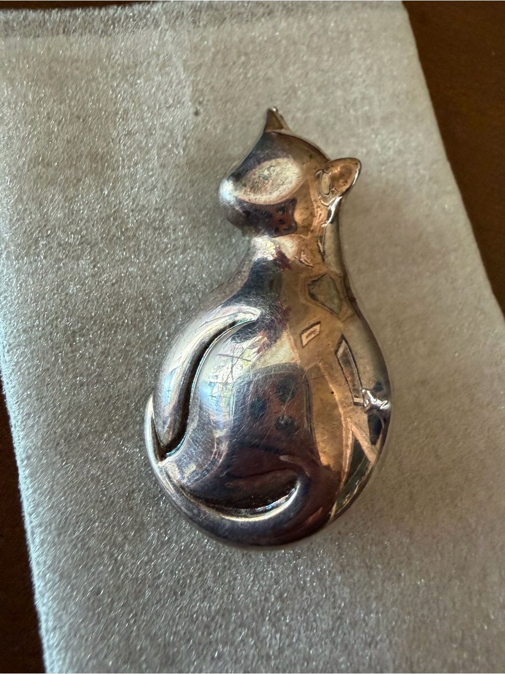 Vintage Silver Cat Brooch-2” tall